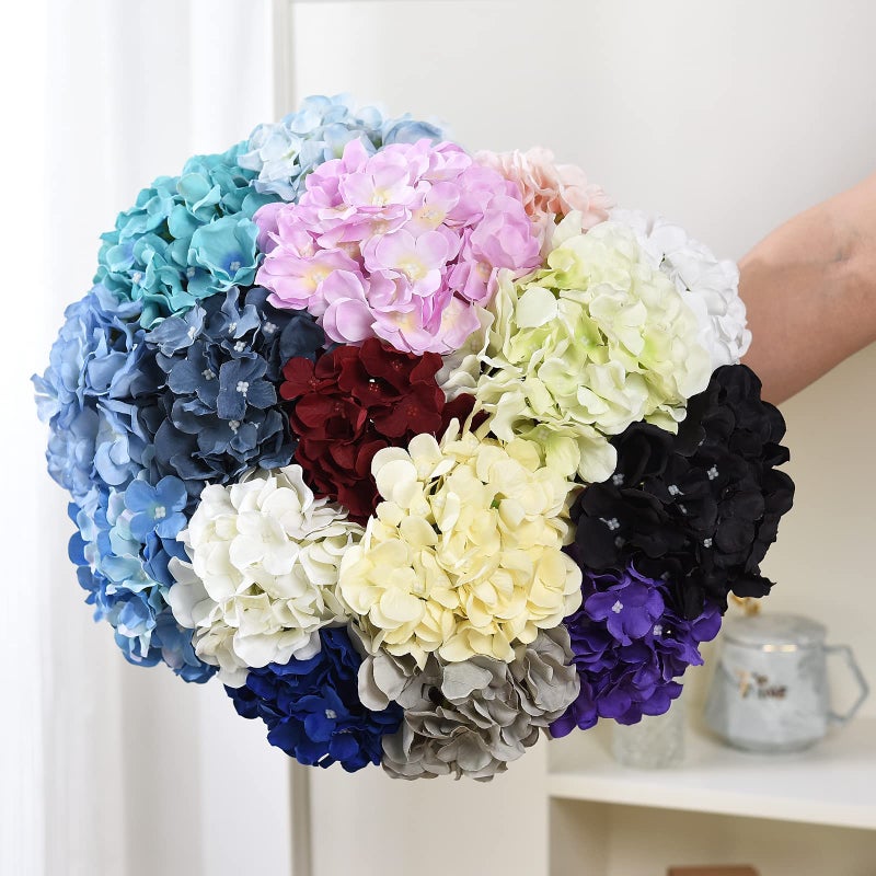 LUSHIDI Silk Hydrangea Heads with Stems Artificial Flowers Heads for Home Wedding Decor,Pack of 10 (Sky Blue) - Image 5